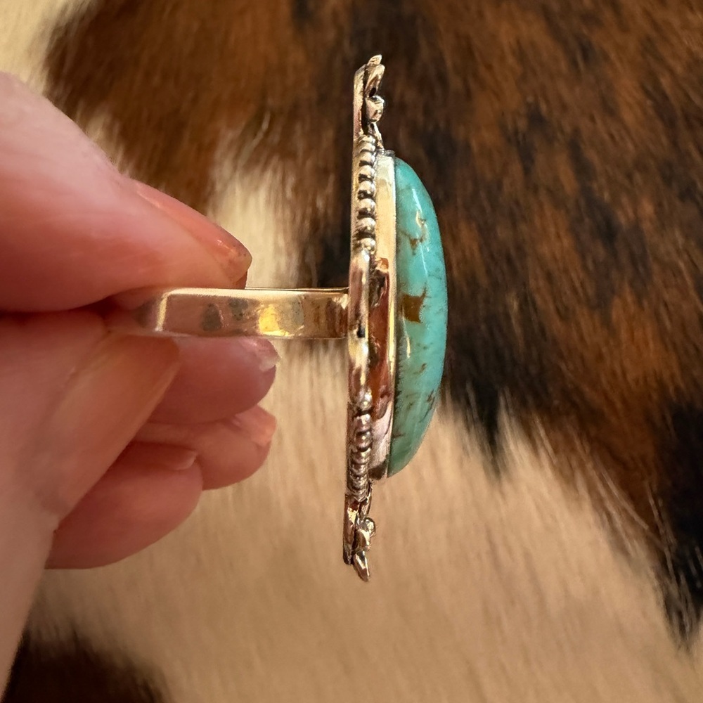 ❤️ Arizona Turquoise Navajo Style Statement Decorative Sterling Sz 7 Ring 8.1Gm - Picture 7 of 13